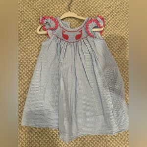 Blue Gingham Dress with Red Accents